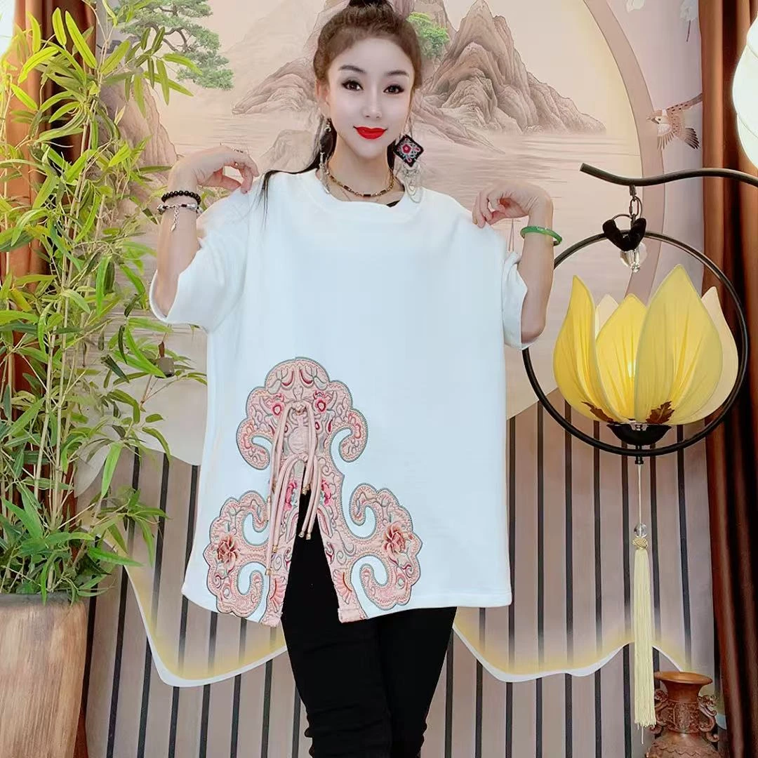 民族风刺绣款重工打底上衣7729