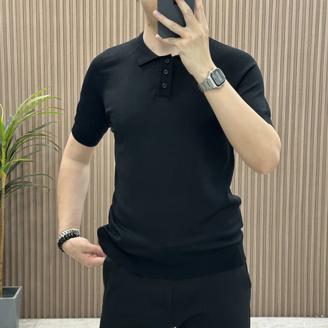 大码男装夏季新款男士冰丝针织短袖Polo衫商务休闲纯色翻领上衣