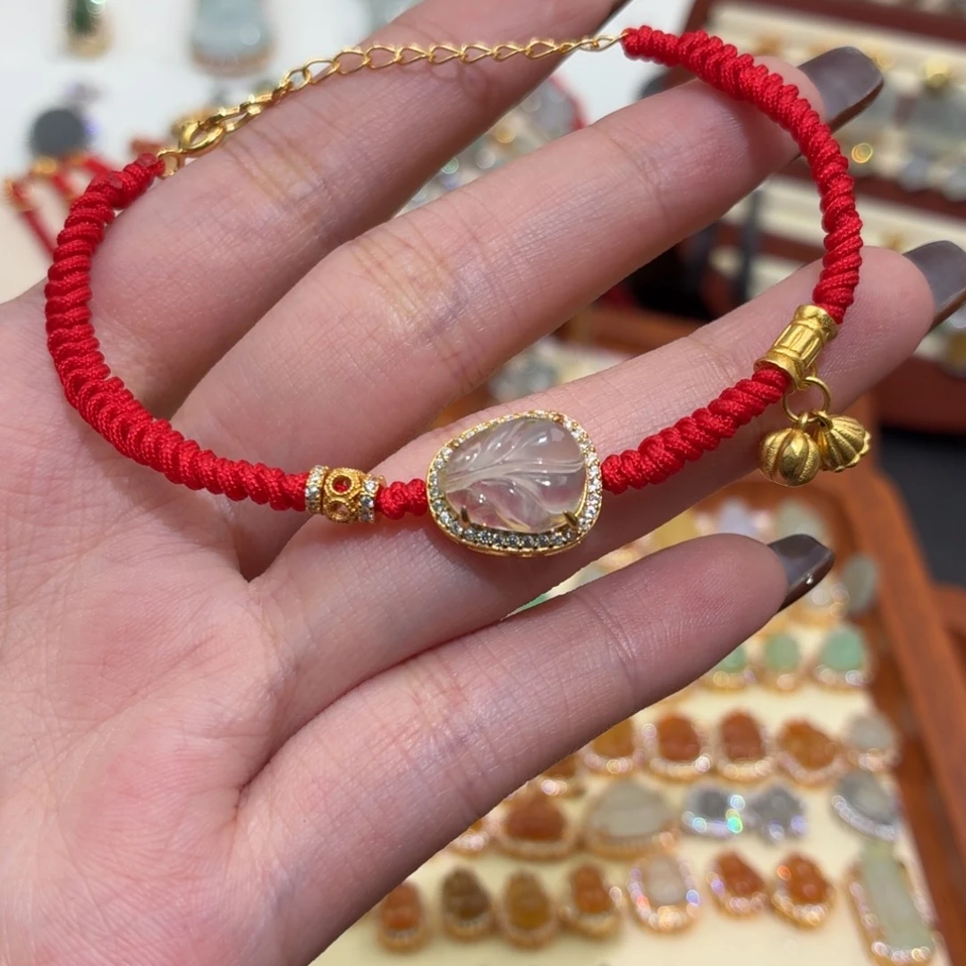 翡翠银S925镶嵌颈饰叶子手绳