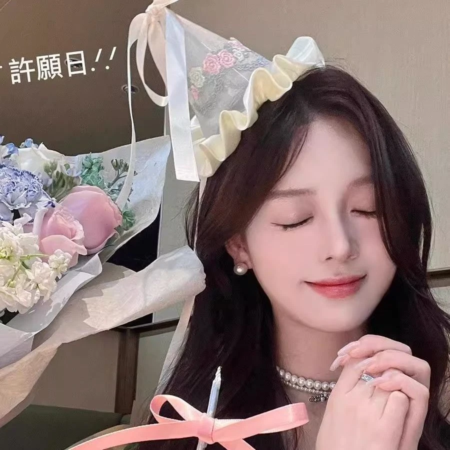 法式刺绣生日帽发夹头饰少女甜美氛围感拍照道具蝴蝶结发饰头饰