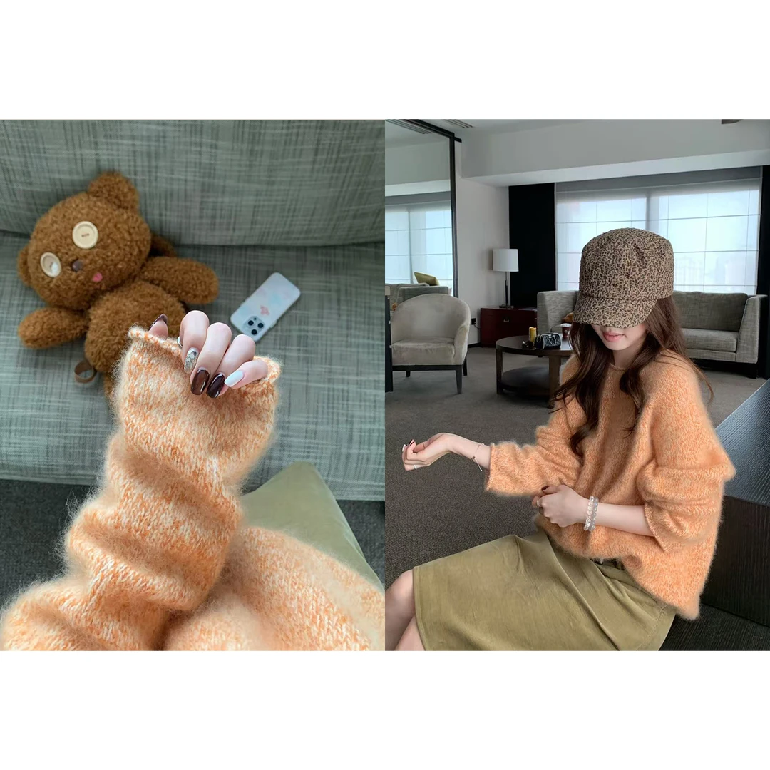 【9.22晚8点】im向 棉花糖’全羊毛拉绒花纱软糯卷边宽松杂色毛衣