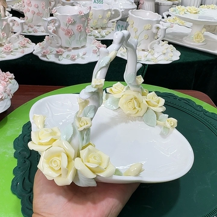 陶玫瑰花提篮餐盘水果蛋糕盘