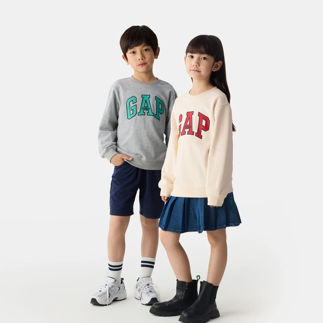 【亲子同款】Gap男女童2025春季新款logo撞色长袖卫衣DR 687330