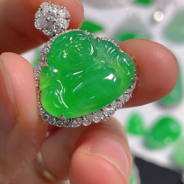 翡翠18K金镶嵌吊坠(不含链)