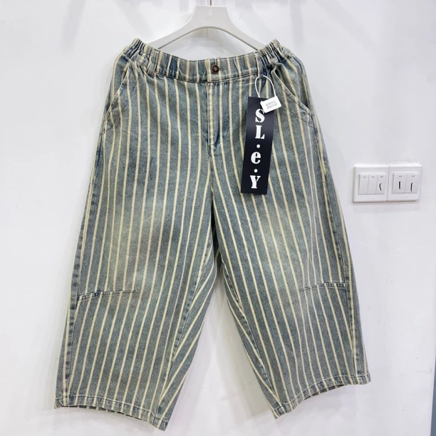 365条纹牛仔七分牛仔裤女洋气时尚韩版