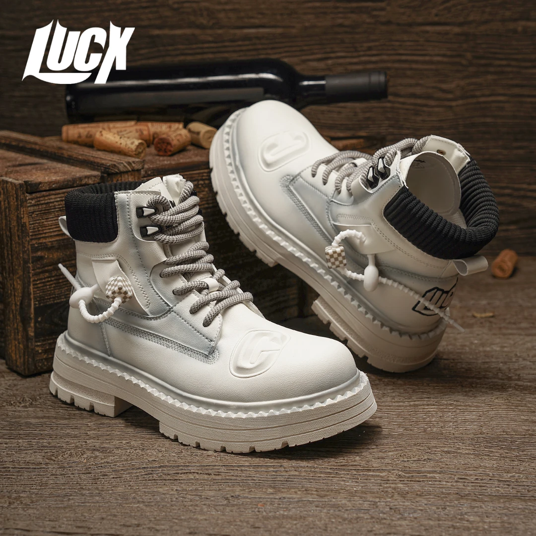 LUCX男款马丁靴2025爆款秋冬款英伦风白色增高工装靴网红明星同款