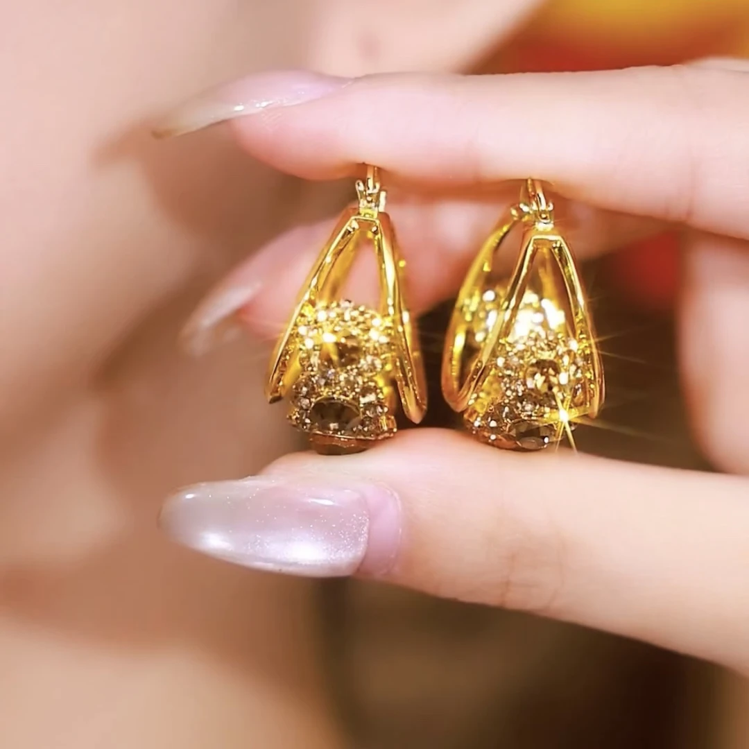 铜合金合成锆石耳饰 【】时尚精致简约咖色耳圈耳环