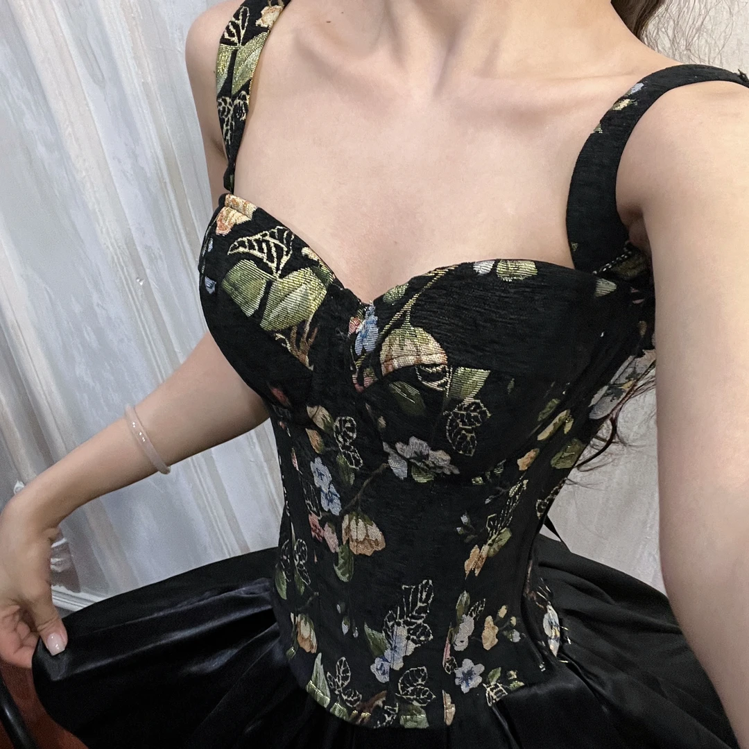 25801-（带胸垫）提花法式真鱼骨复古高级感抹胸鱼骨抹胸