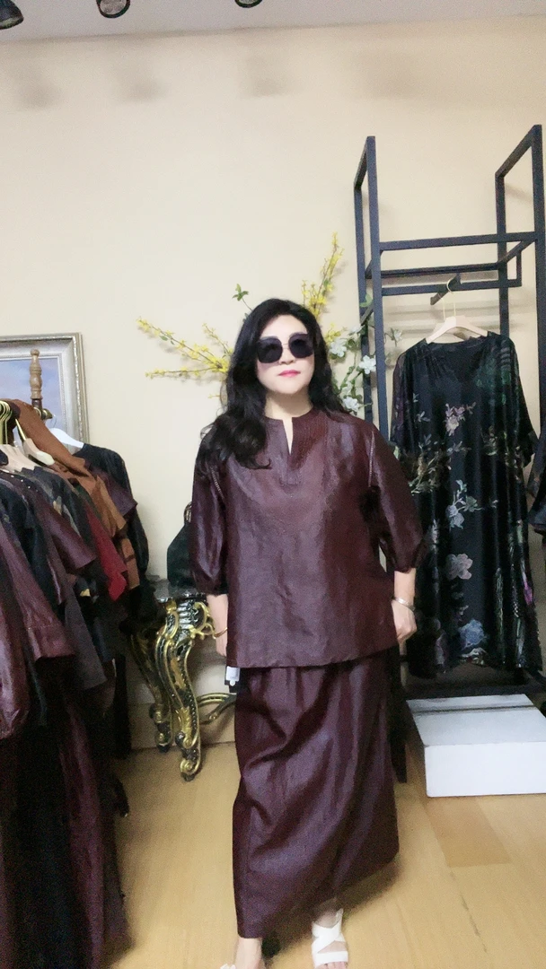 【杭州丝绸】老料香云纱红云纱真丝桑蚕丝时尚新款半裙休闲复古