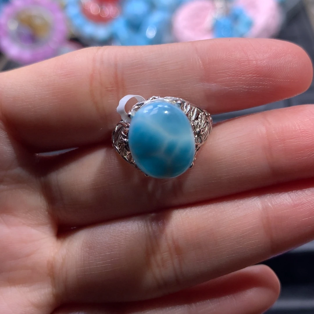 针钠钙石（海纹石）银S925镶嵌戒指蛋面戒指色差略异