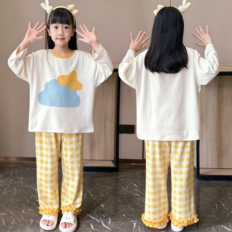 新款女童睡衣春秋季长袖纯棉儿童套装中大童女孩洋气可外穿家居服