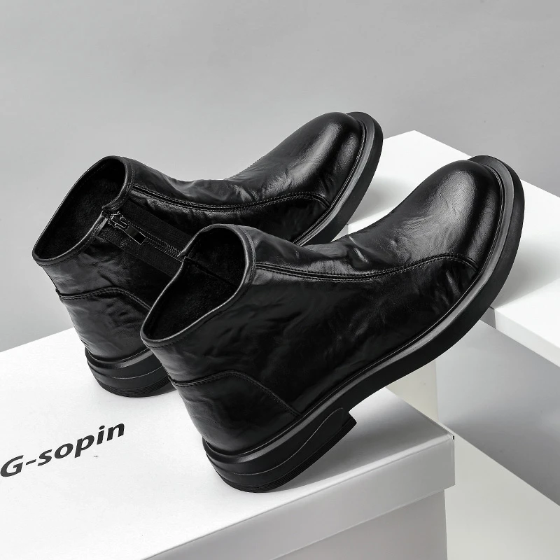 【加绒】切尔西真皮小牛皮男士系带风休闲手工皮鞋8918_8919