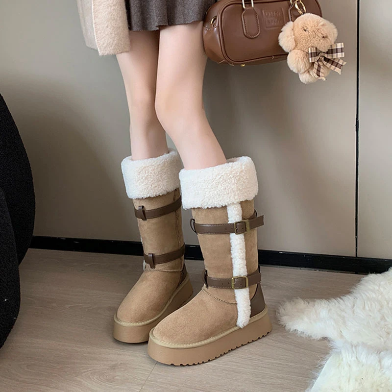 厚底长筒雪地靴女2025新款冬季高筒加绒加厚保暖防滑灰色大棉鞋