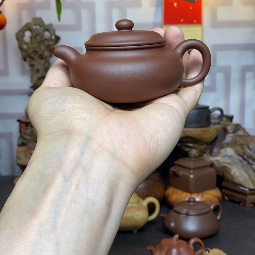 茶壶紫砂紫砂茶具紫泥扁腹