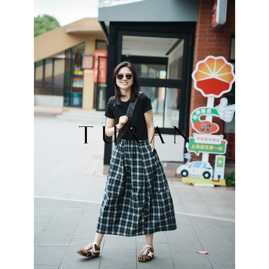 气泡冰美式超薄针织棉纱拼接显瘦格纹连衣裙夏季显瘦TRZY1023