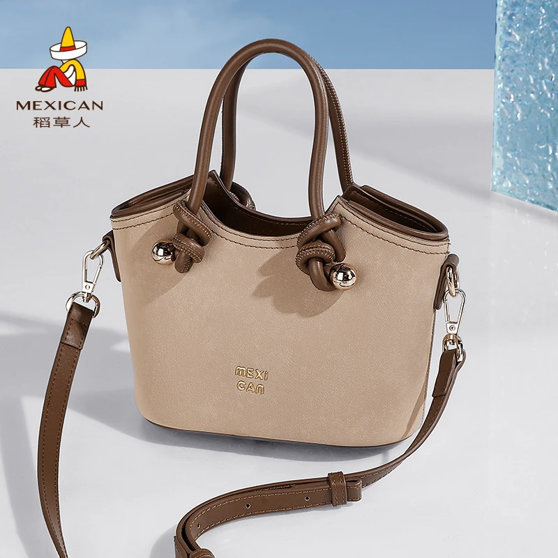 稻草人手提质感包包女式新款斜挎包小众高级百搭菜篮子水桶包女包