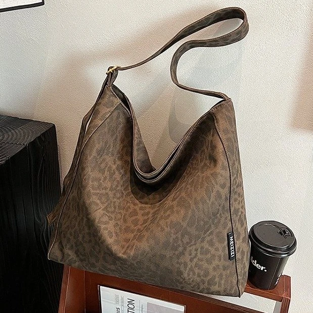 韩版通勤豹纹托特包休闲新款小众时尚百搭大容量包包单肩包腋下包