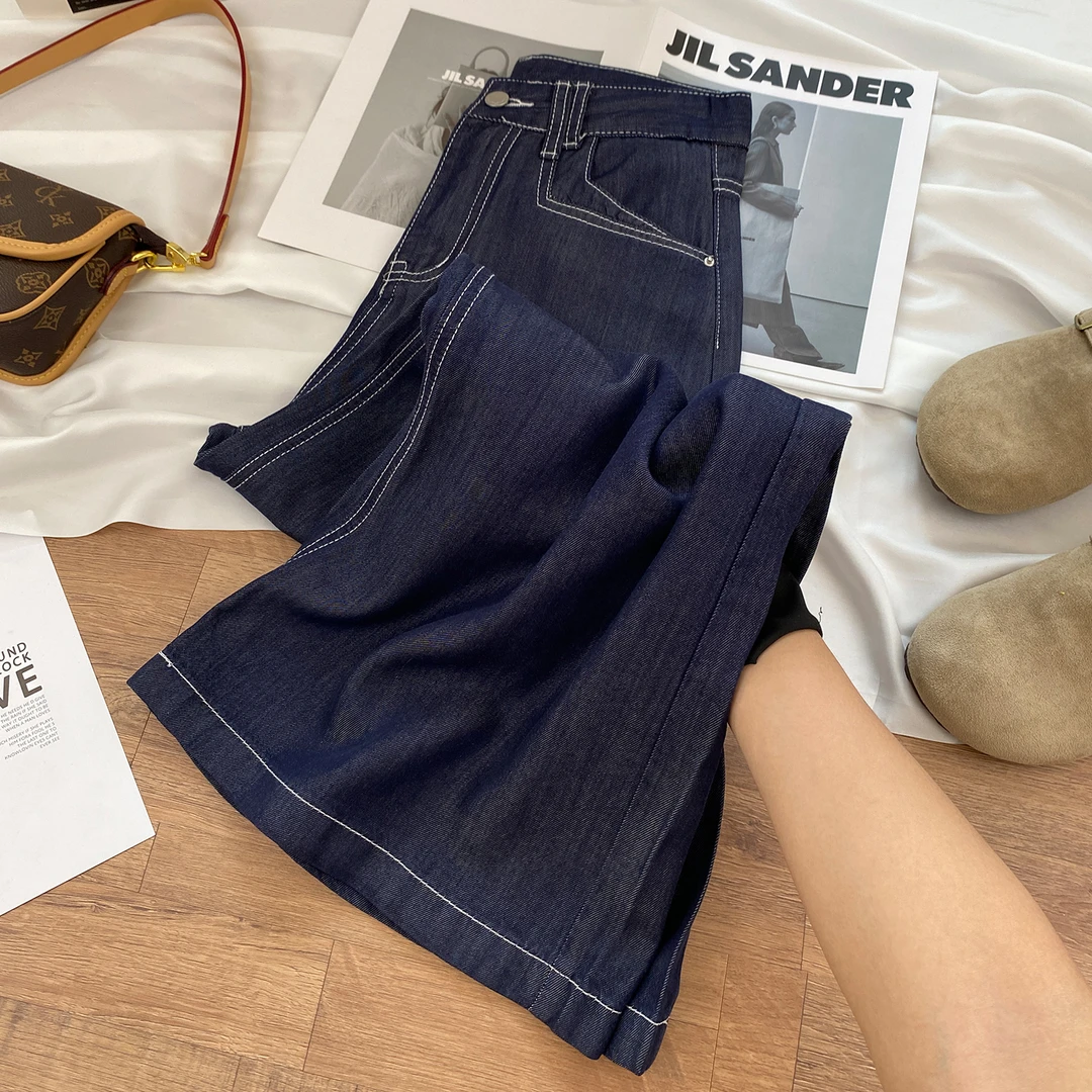 丹宁蓝天丝高腰直筒牛仔裤女2025年秋季薄款宽松休闲垂感阔腿裤子