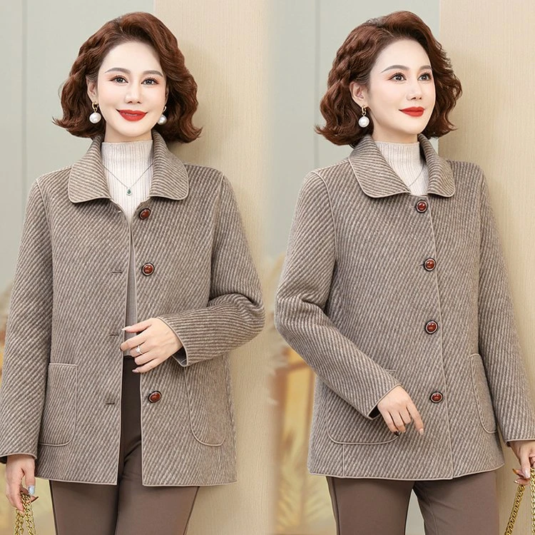 妈妈秋冬装双面毛呢外套气质2025新款中老年女装春秋短款呢子上衣