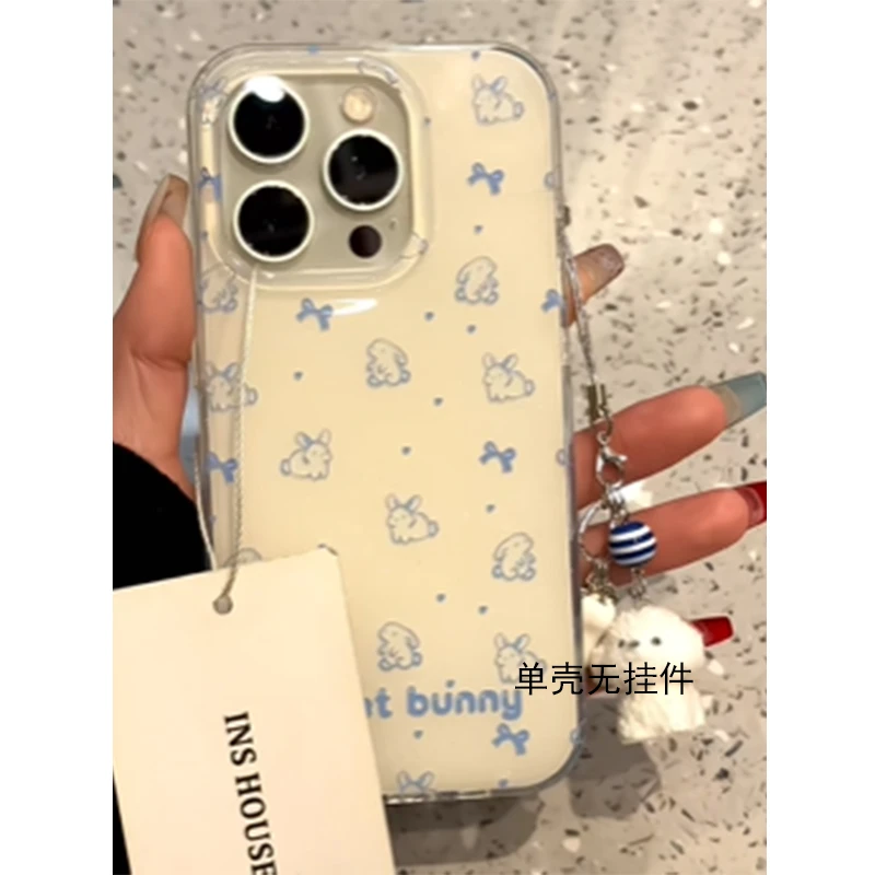蓝色波点小兔苹果适用16/15iphone/14promax高级手机壳13双层imd