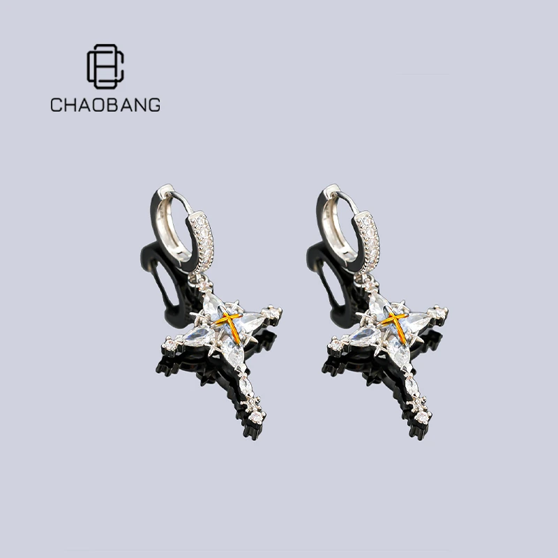 chaobang/潮邦 铜合金耳饰 冰晶雪花十字架耳环清冷感轻奢耳饰
