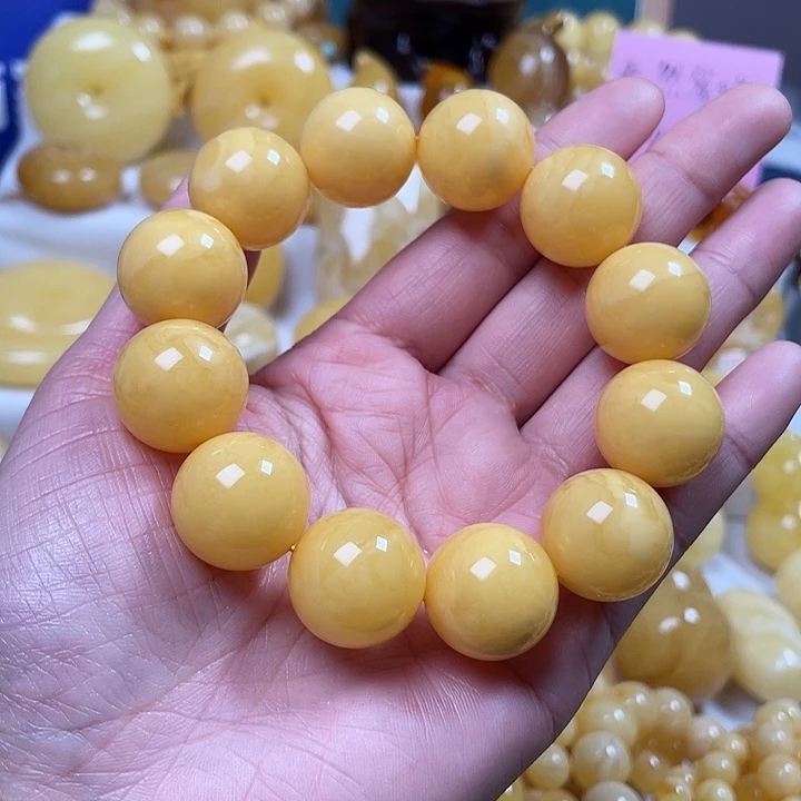 蜜蜡裸石未镶嵌同料圆珠手串
