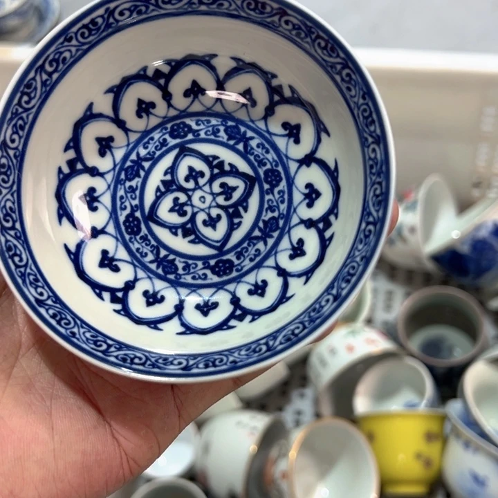 瓷片白青花宝相普洱杯全品