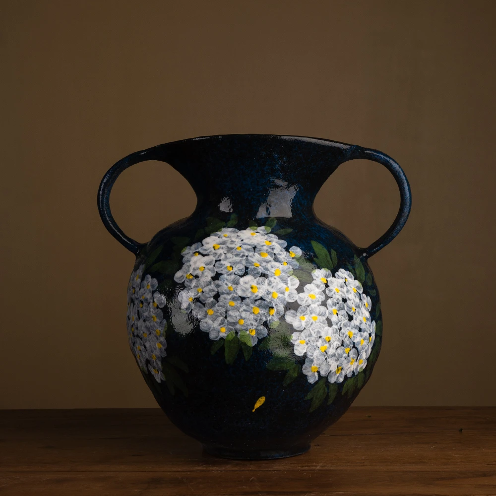 『128』4584-双耳花瓶（口16×10.5cm，高24cm）