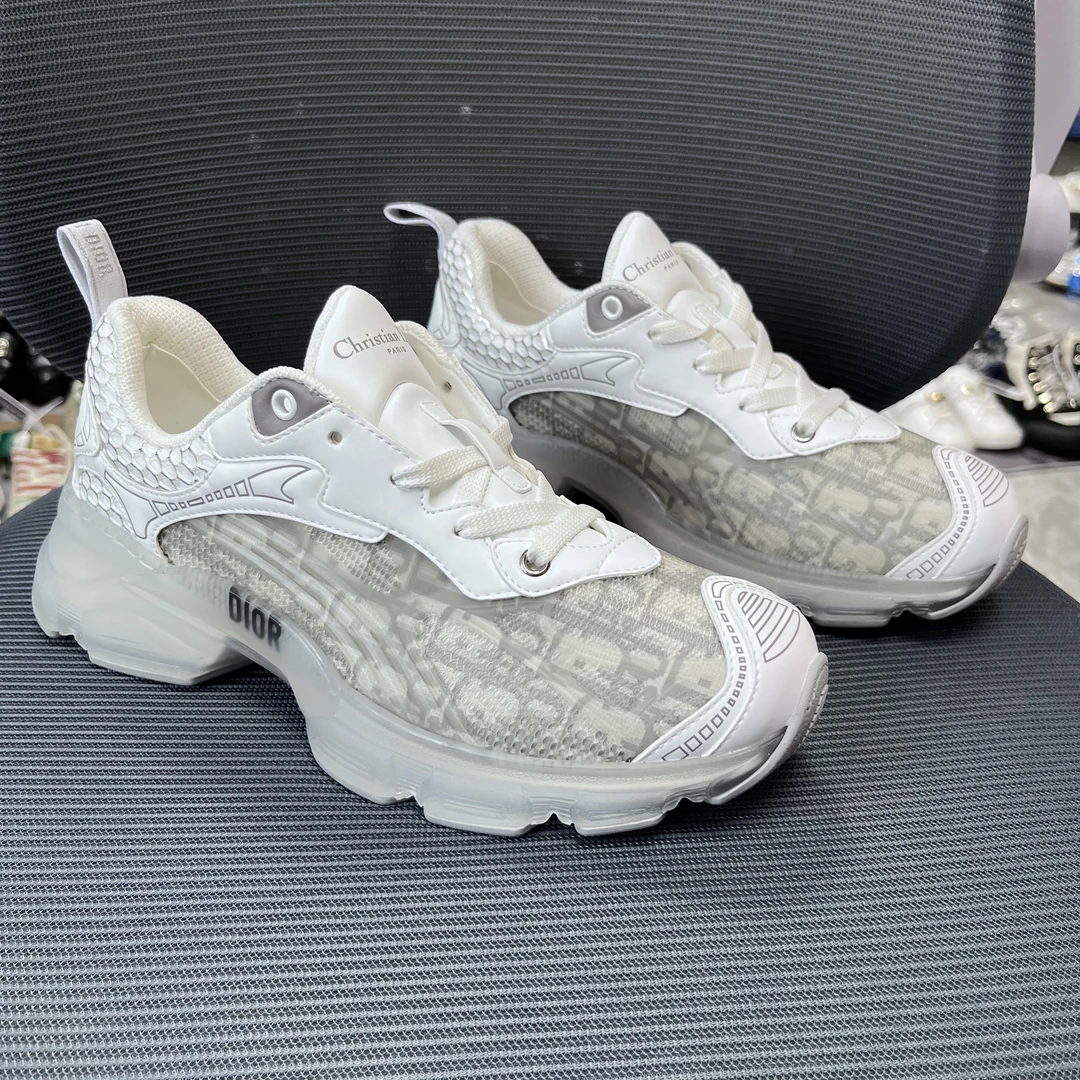 未使用 DIOR/迪奥 38码！vibe老花满印运动鞋 白灰色复古