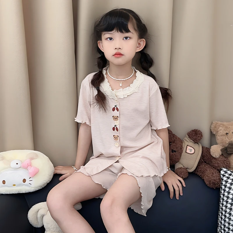 2025新款儿童睡衣女童夏季凉感莫代尔简约可爱公主风小女孩家居服