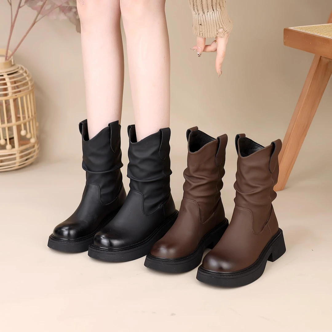 英伦风切尔西马丁靴女2025春季新款黑色厚底单靴显瘦加绒堆堆短靴