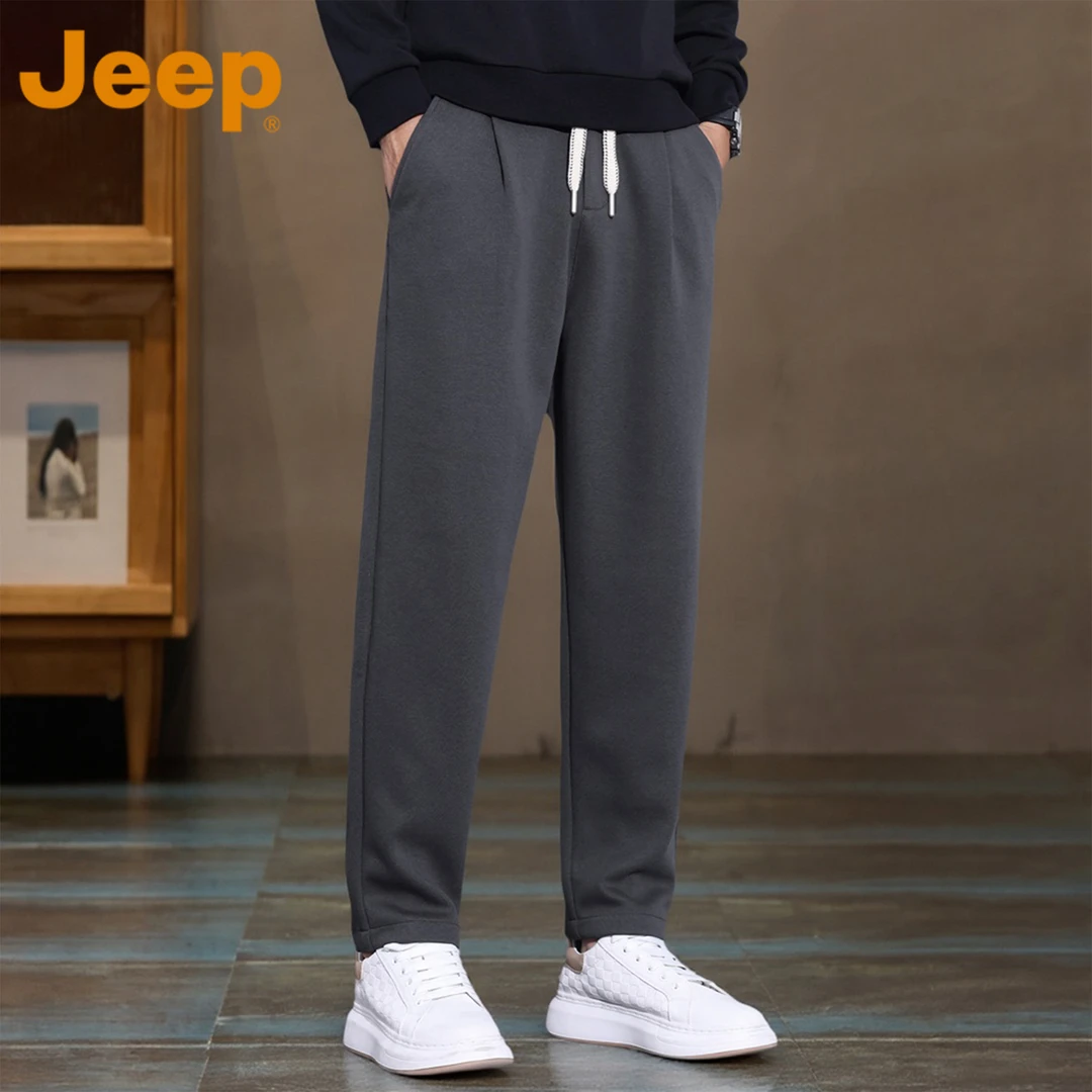 JEEP吉普高级灰色休闲裤男款秋季新款潮牌小西裤宽松直筒针织卫裤