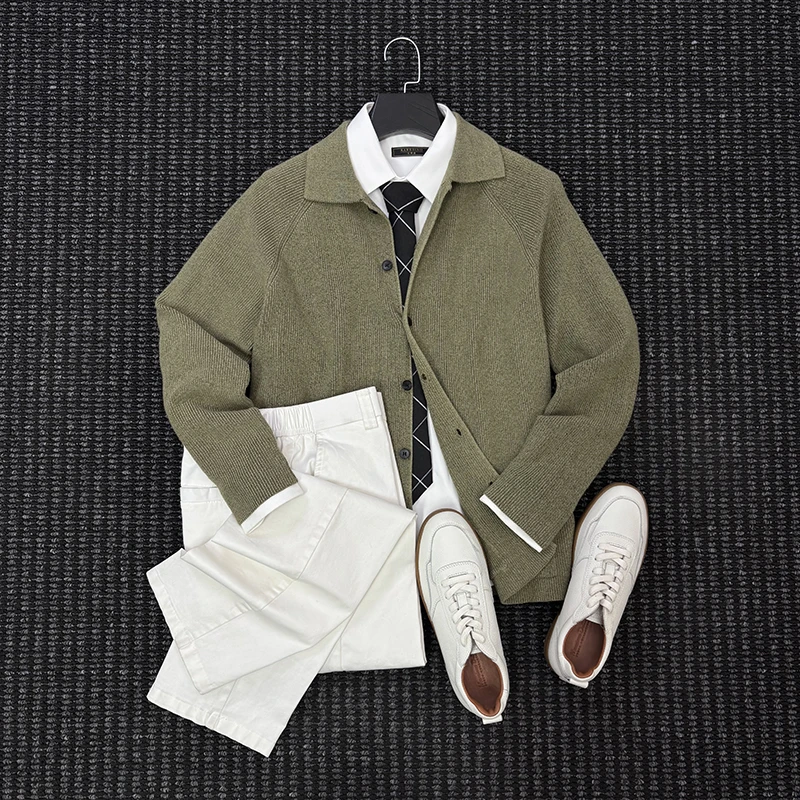 MIGSIMHE·秋冬季高品质休闲线衣针织衫男士通勤翻领开衫毛衣外套