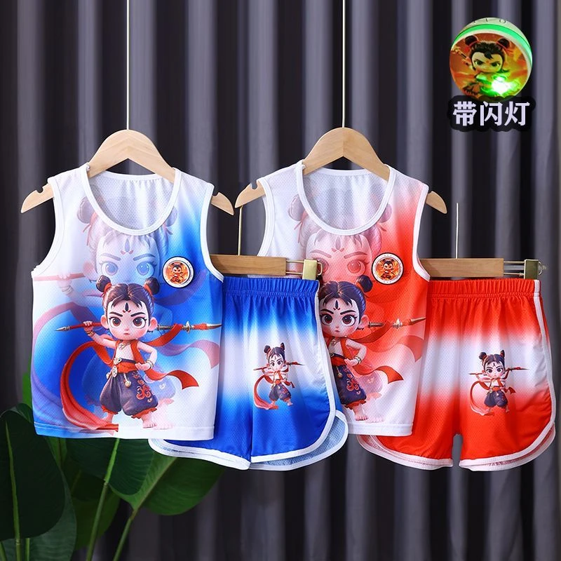 哪吒冰丝速干套装夏季儿童新款运动背心套装洋气两件套中小童潮流