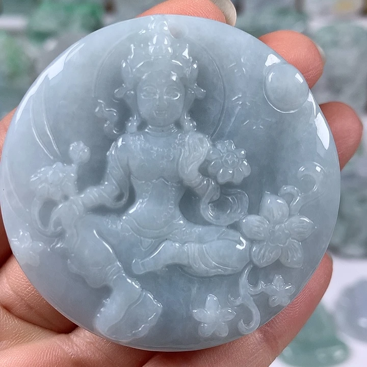 翡翠未镶嵌颈饰山水观音两面工艺福利