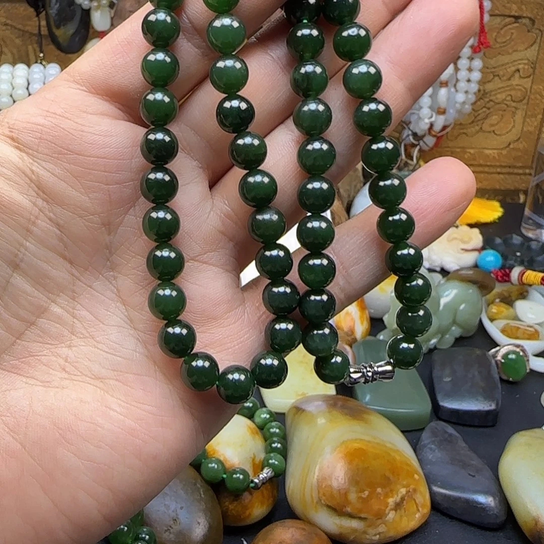 和田玉（碧玉）未镶嵌颈饰碧玉卡8妈妈链