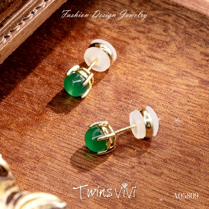 铜合金合成锆石耳饰 绿色小耳钉/A05809