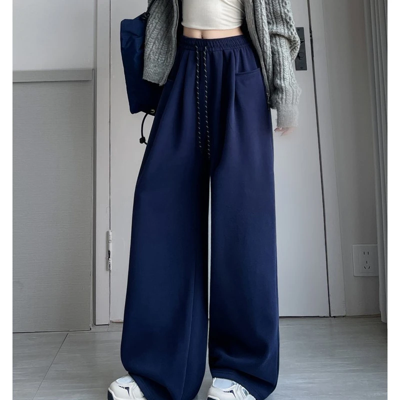 严选运动休闲裤女2024秋冬季新款宽松显瘦卫裤阔腿拖地裤春秋高腰