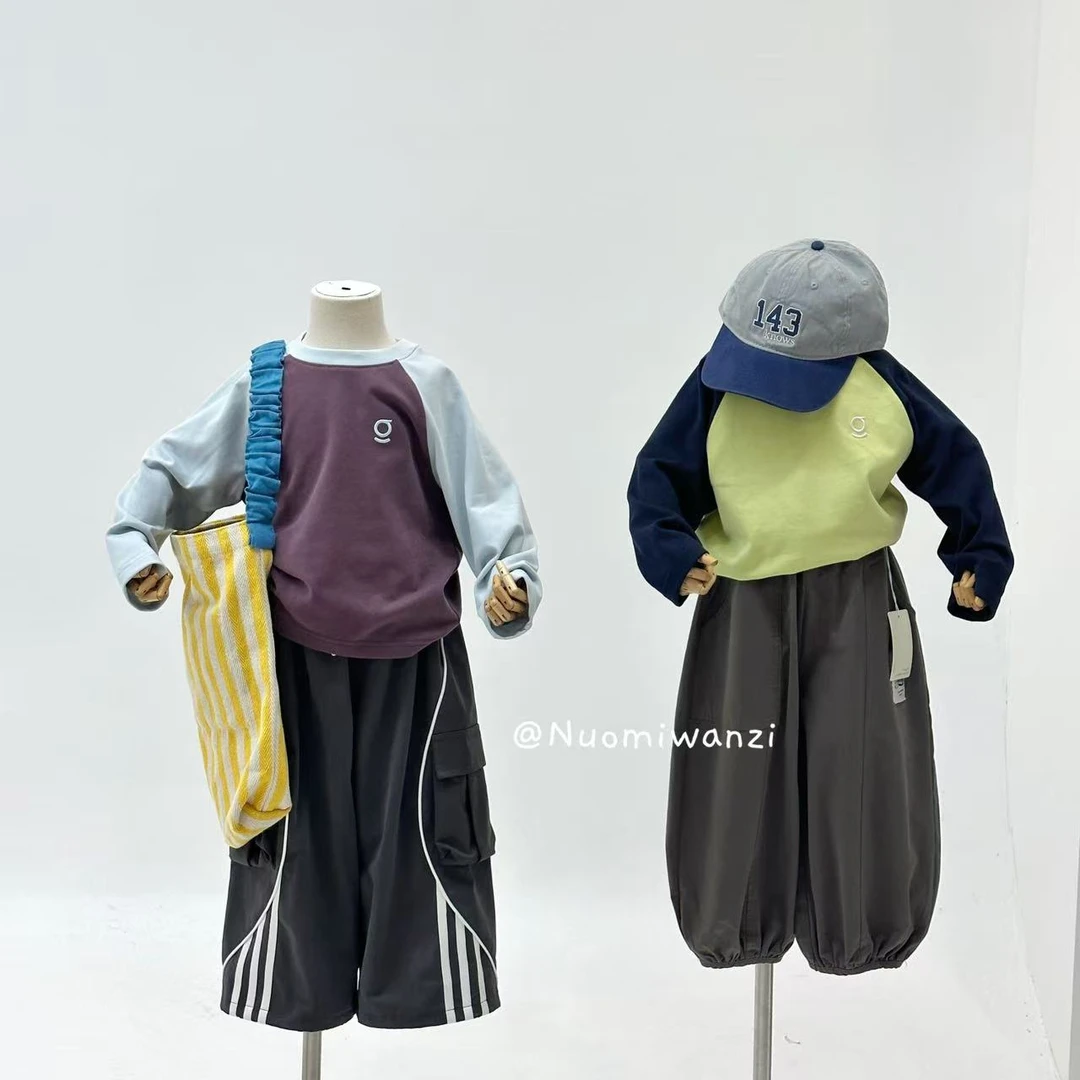 【S】儿童韩系百搭插肩袖拼色绣花T恤（秋款）XWG-25061