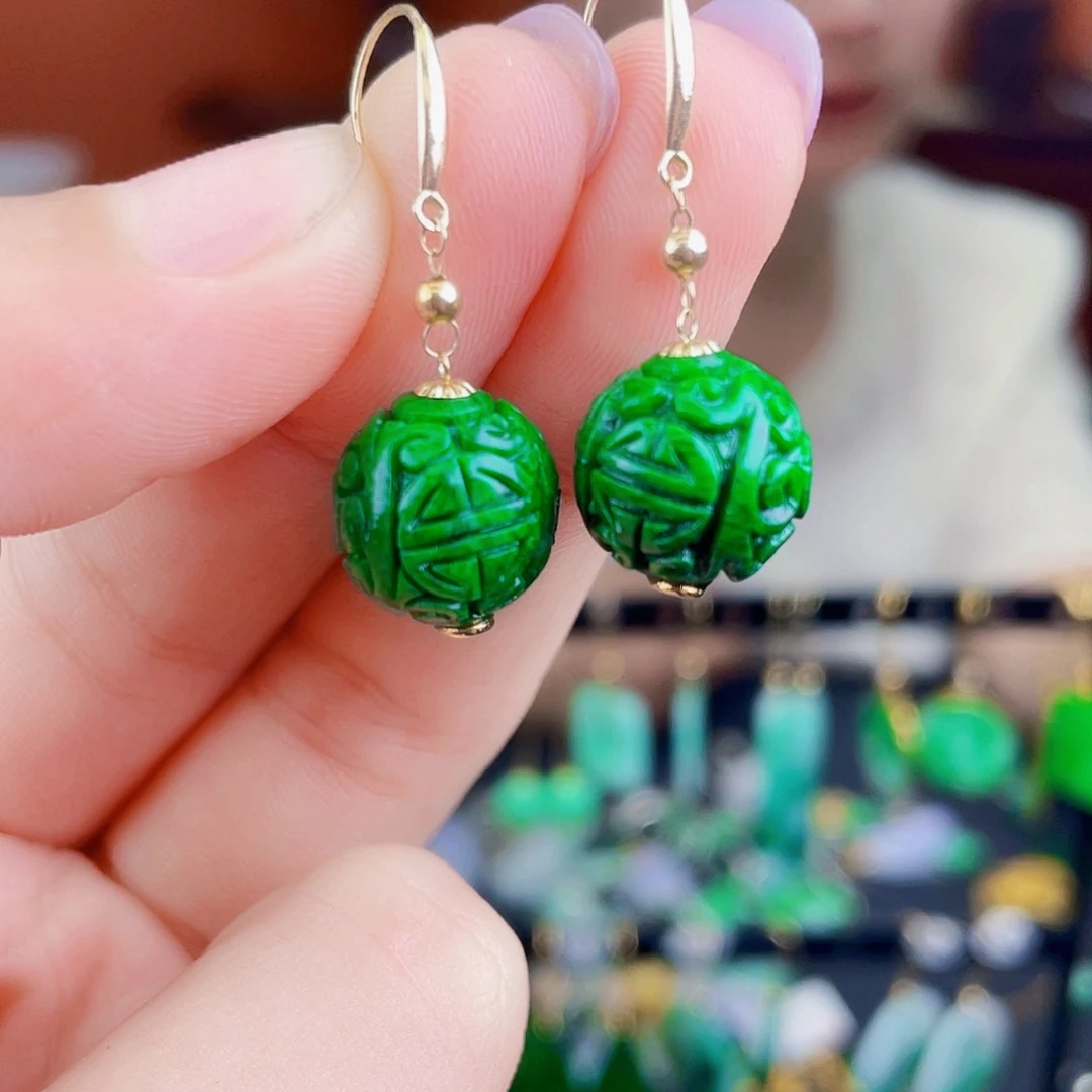 翡翠18K金镶嵌耳饰饰品