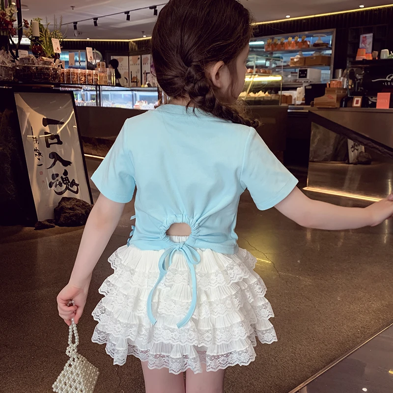 【现货】米米哈罗女童甜美立体蝴蝶结时髦洋气短袖T恤上衣 X25337