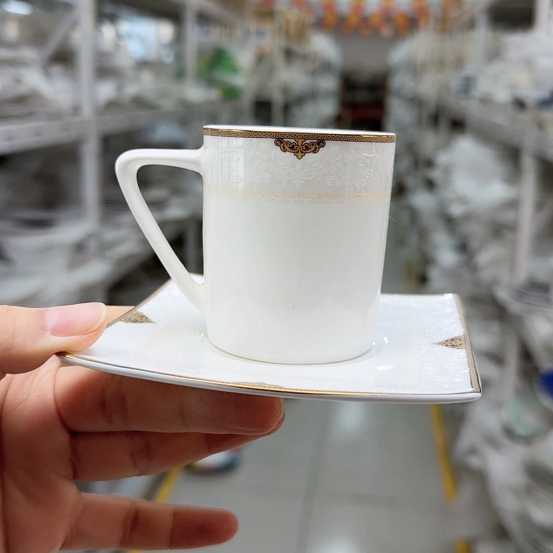 骨瓷高骨骨瓷110ml咖啡杯碟2套（6件）