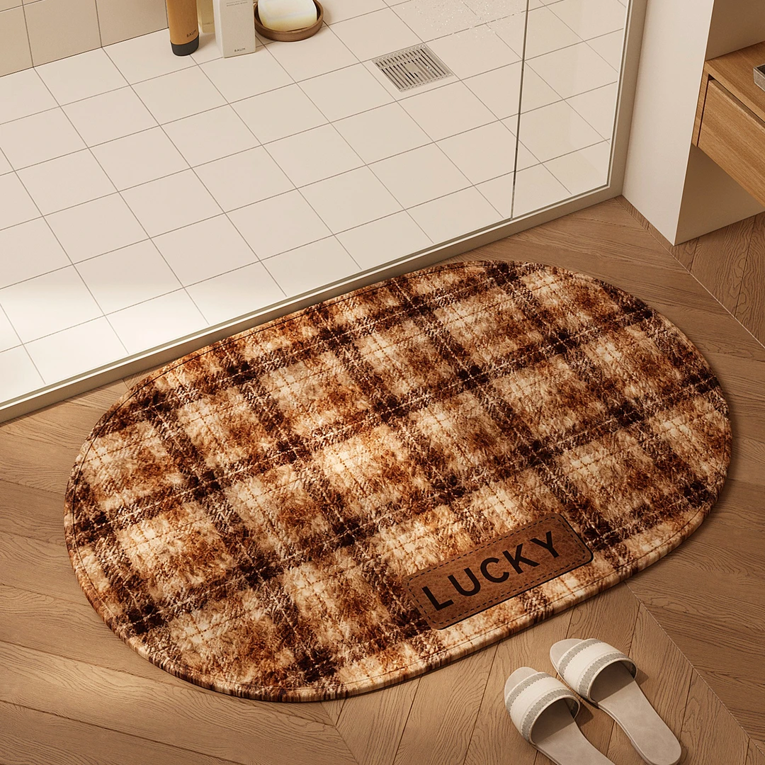 编织卫生间吸水地垫椭圆速干擦脚耐磨仿编织亚麻老钱风浴室防滑垫