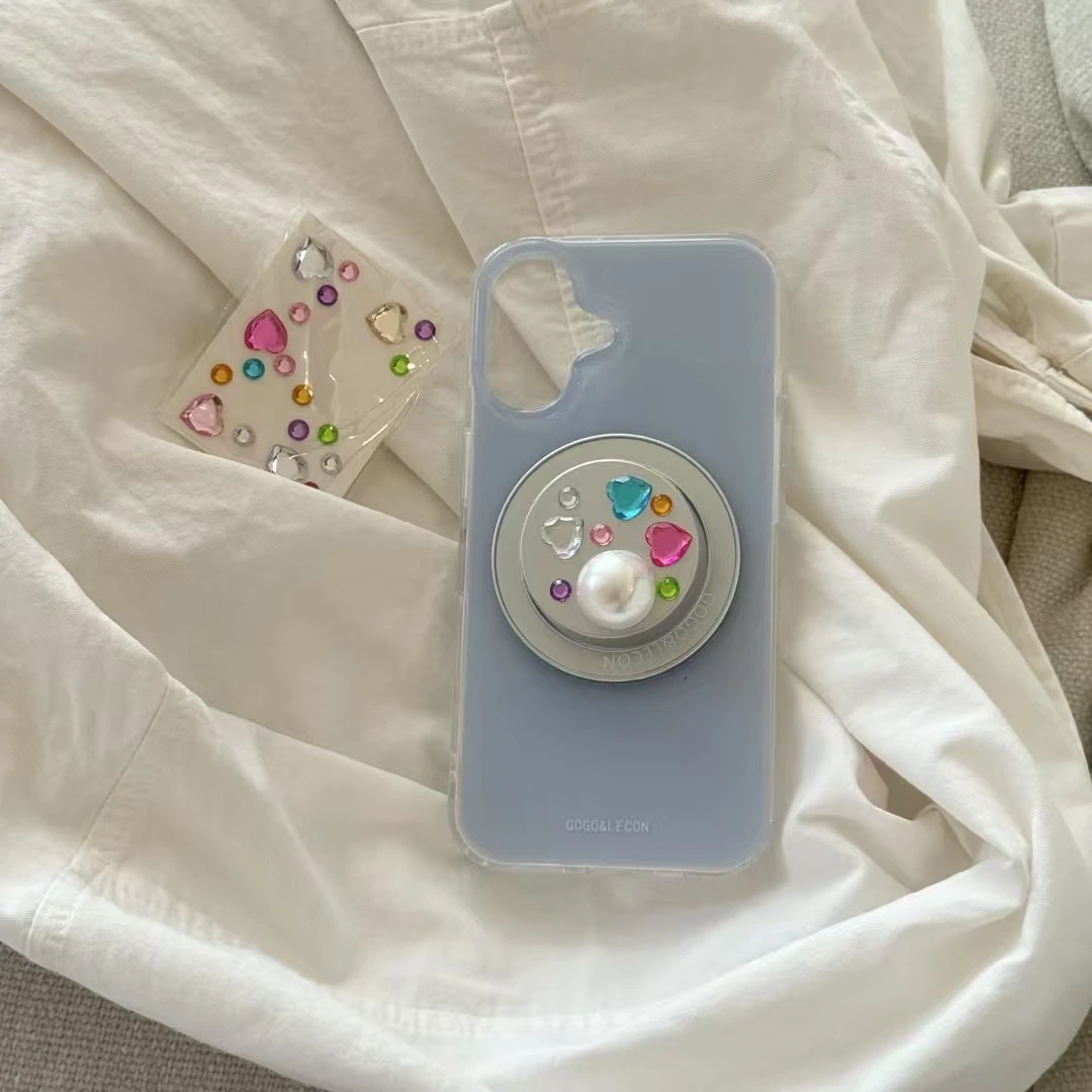 韩系ins清新小众新款云水雾霾蓝磁吸金属支架适用iPhone手机壳