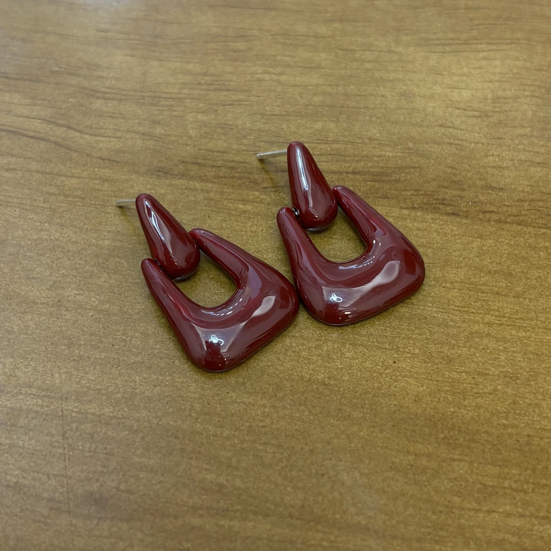 925银耳饰 气质简约百搭红色三角耳扣  男女款流行耳扣