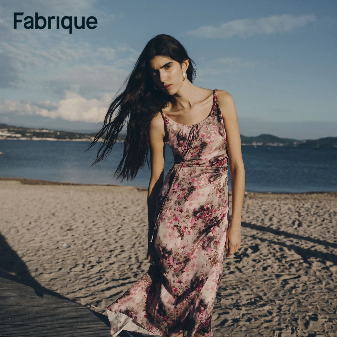 Fabrique Doris 【梦境花园】春夏新款粉黛山茶桑蚕丝U领吊带连衣裙