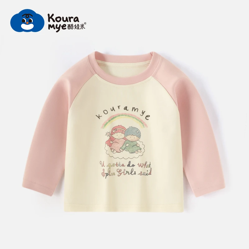 酷娃米2004年春秋款儿童上衣中小男女童卡通撞色长袖百搭T恤20439