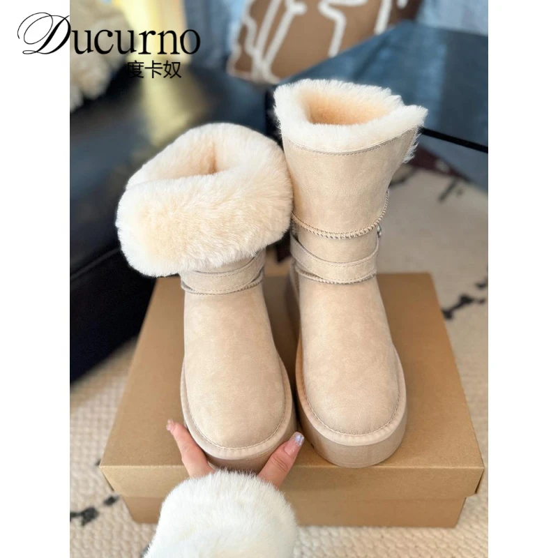 东北中筒两穿骑士厚底雪地靴女2025新款翻毛防滑长靴冬季保暖棉鞋