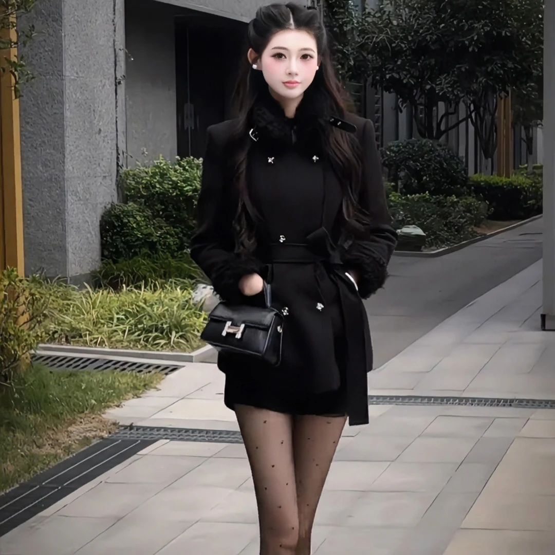 大码胖mm休闲气质外套半身裙两件套女秋冬季新款高级上衣短裙套装