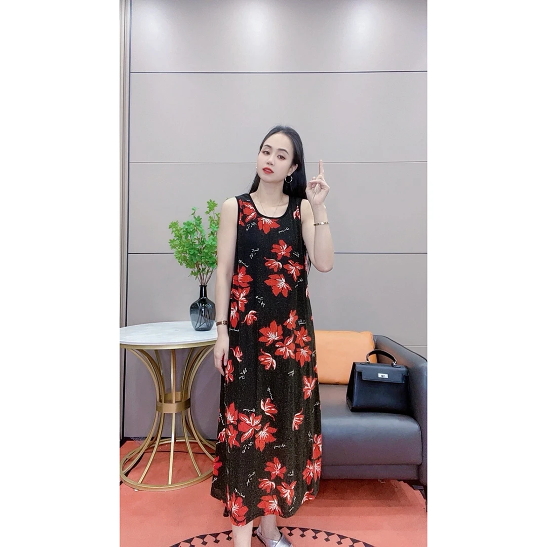 3675 夏季新款背心连衣裙黑白水墨风长裙